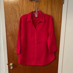 Chico's Vibrant Dark Pink Linen Button-Down Shirt. Size 2.5 (14). New w/o tag